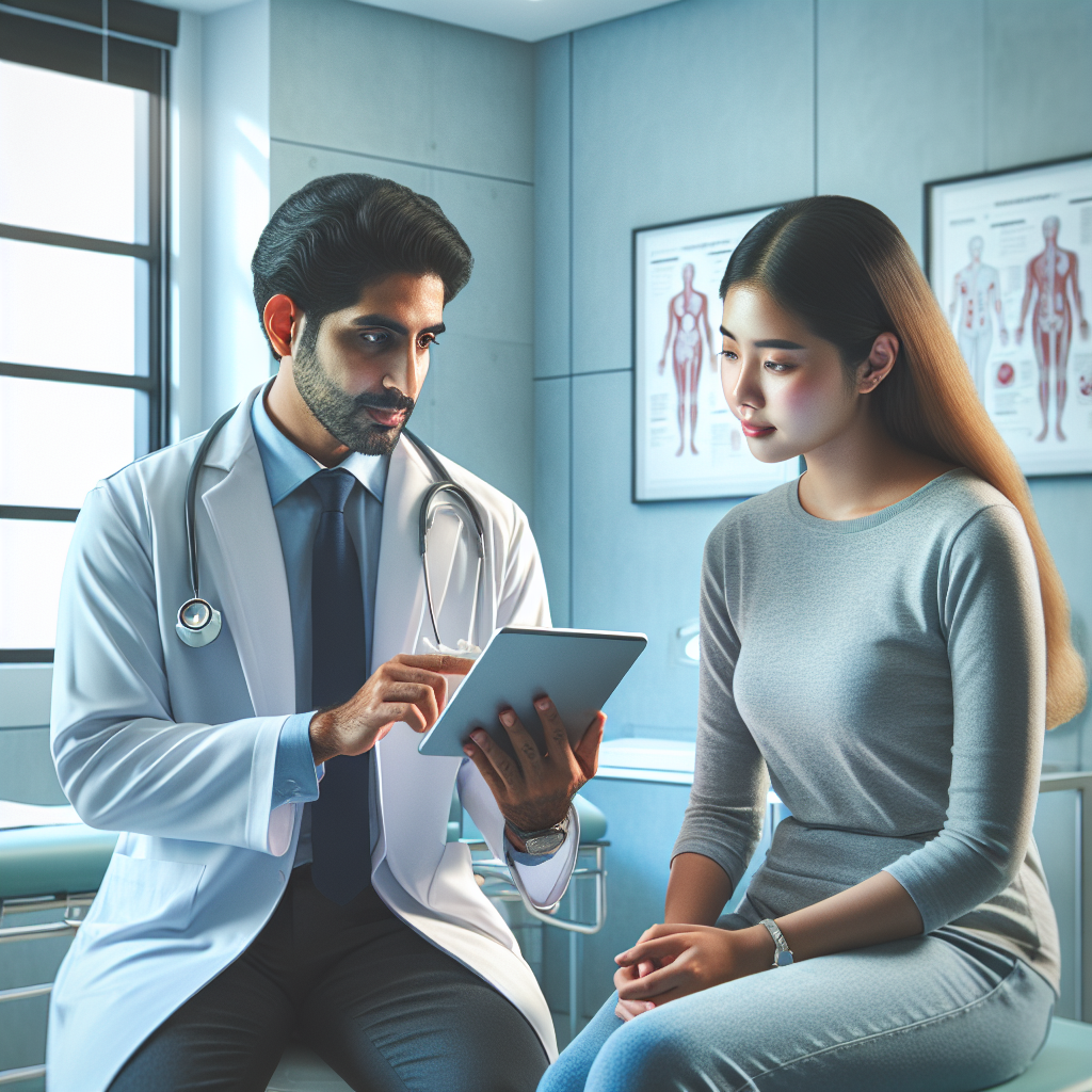 A doctor consulting a relaxed patient in a modern clinic setting, illustrating patient-centered care.