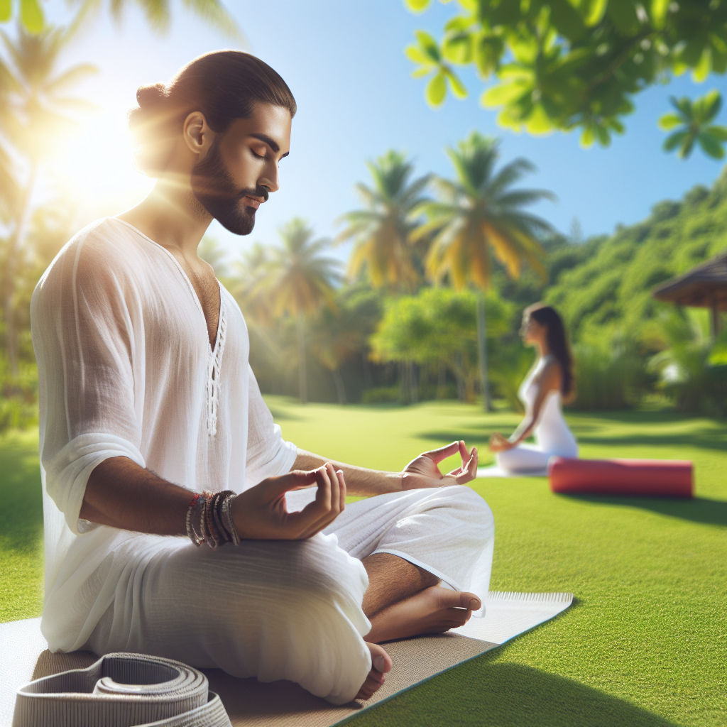 Illustration of non-surgical weight loss concept with a person in a peaceful activity like yoga in a tranquil setting.