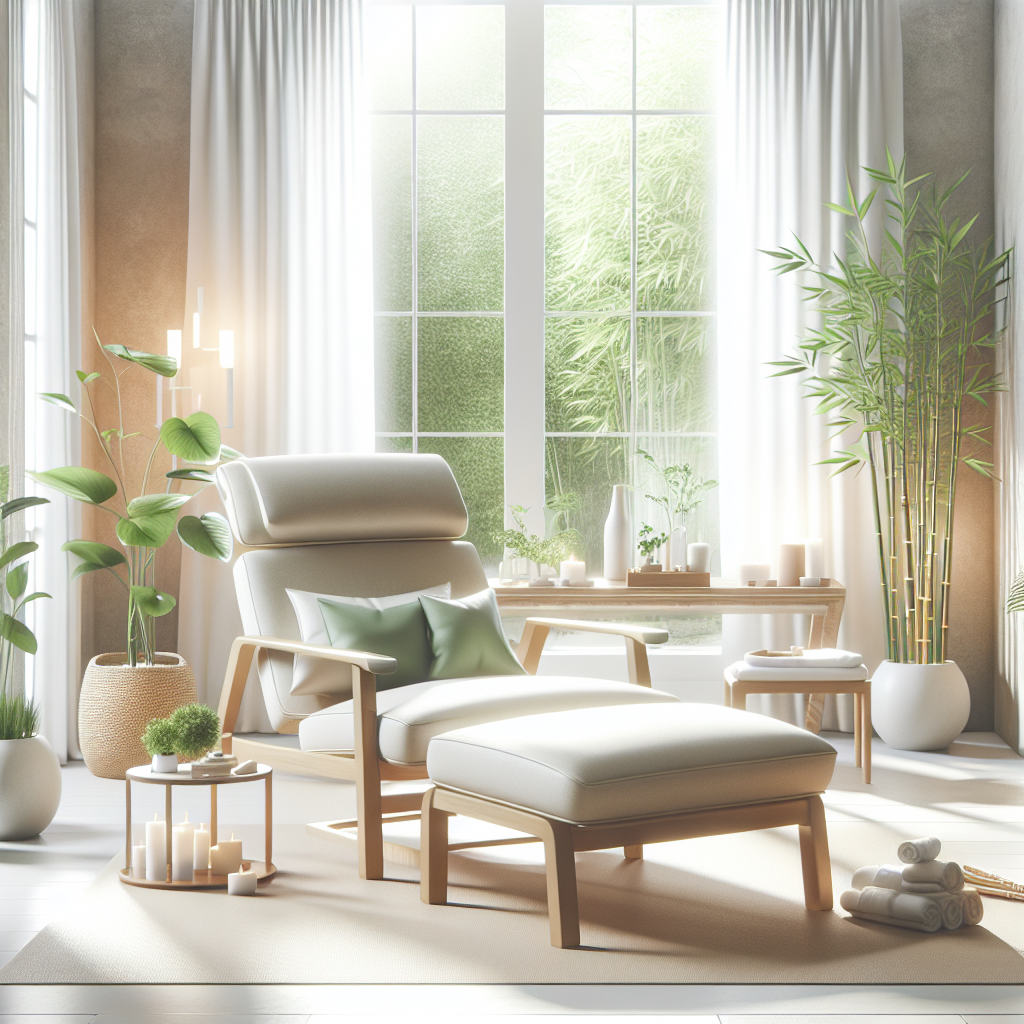 Realistic spa setting for non-surgical weight loss, with plants and a recliner.