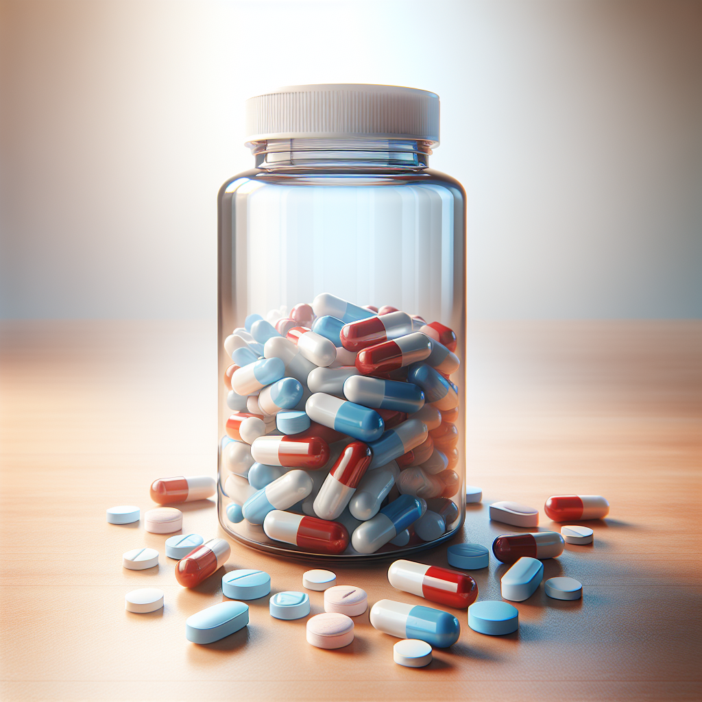 A realistic medicine bottle and pills representing weight loss medications.