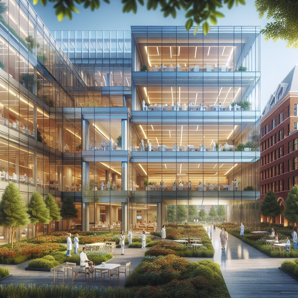 Exterior view of a modern obesity treatment center in New England with glass and brick architecture.