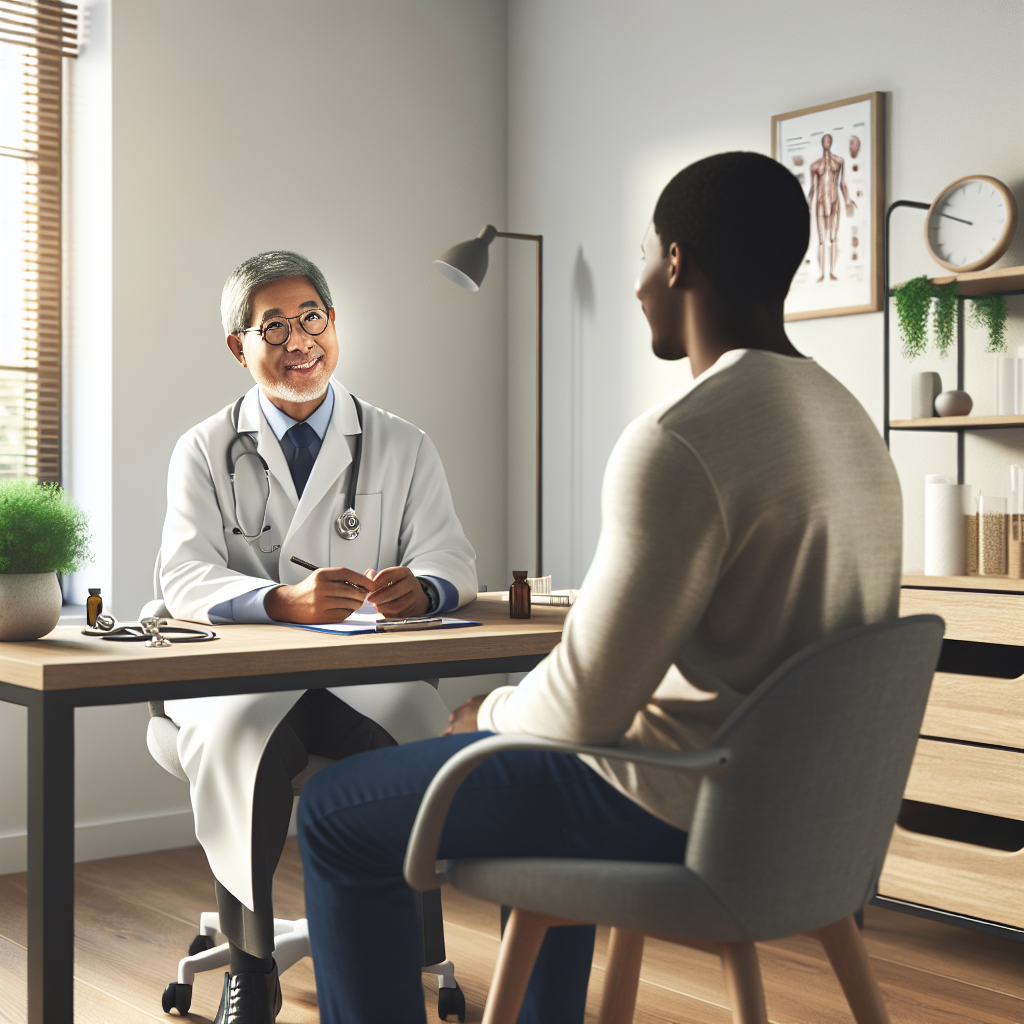 A doctor and patient in a consultation, fostering a supportive atmosphere in a modern medical office.