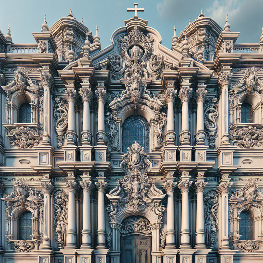 A realistic image of an oratory church with baroque design and intricate facade details.