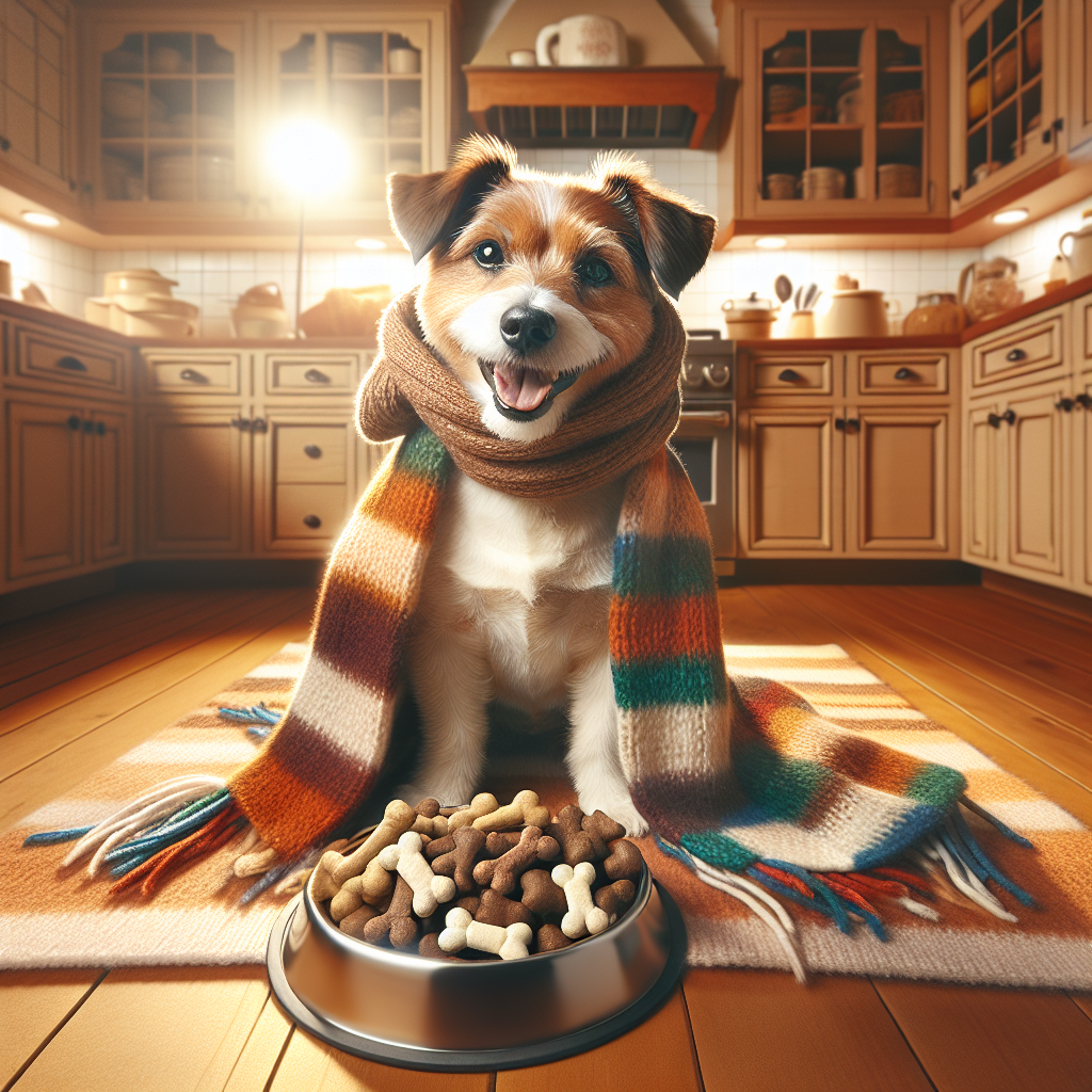 A happy dog enjoying homemade dog treats made from baby food in a cozy kitchen.