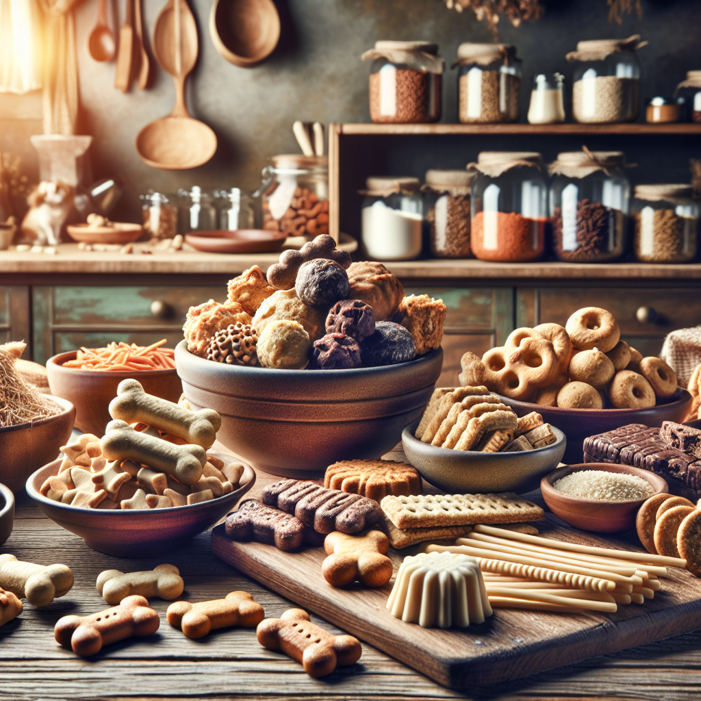 A realistic image of homemade dog treats with glucosamine in a cozy kitchen setting.