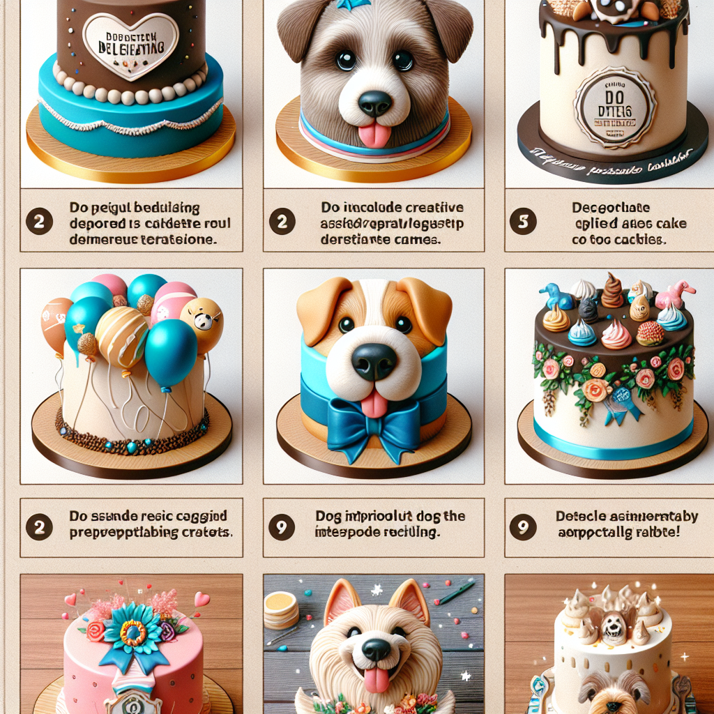 Assorted realistic custom dog cakes with detailed decorations and dog-friendly themes.