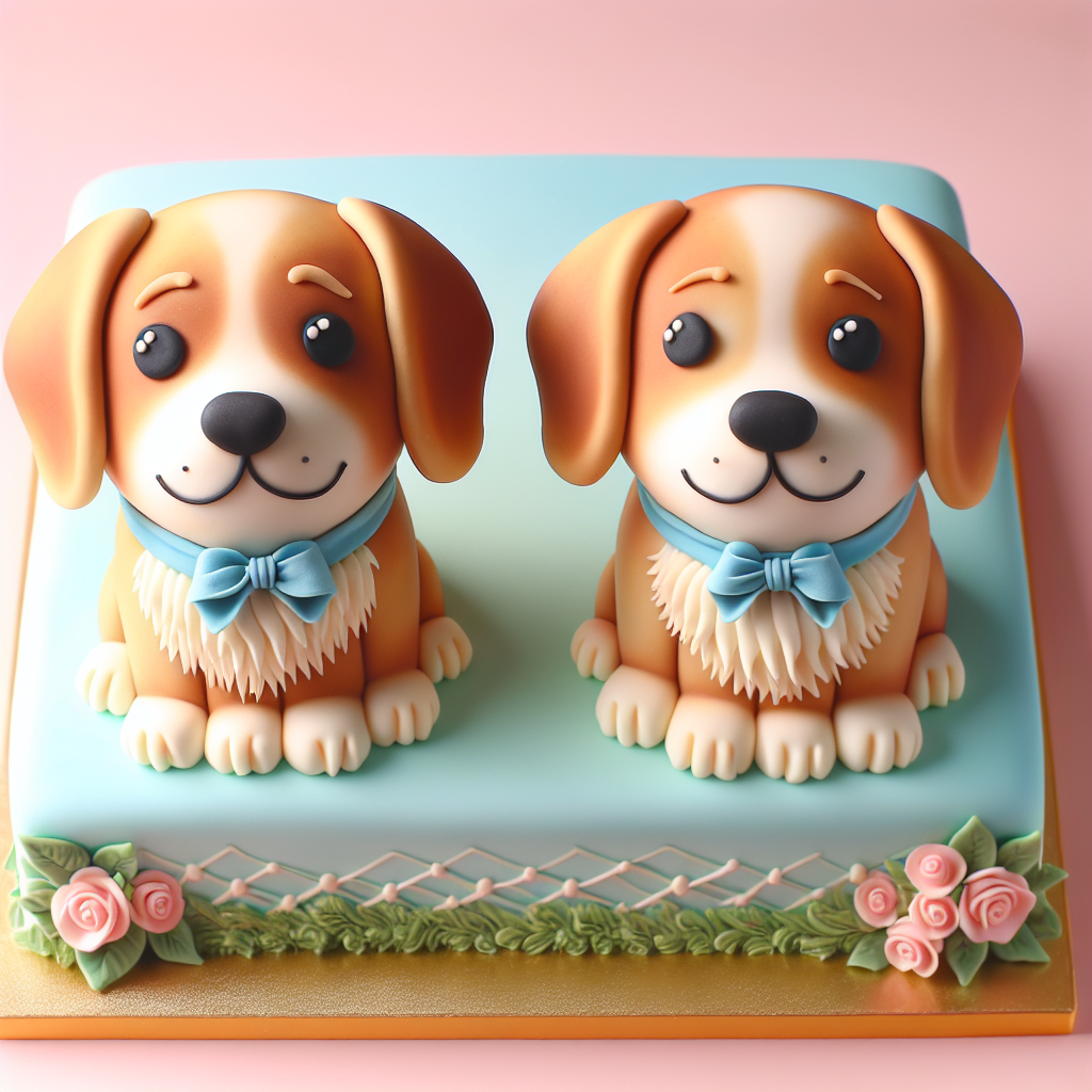 Photo-realistic image of a dog-themed cake from a Singapore cake shop.