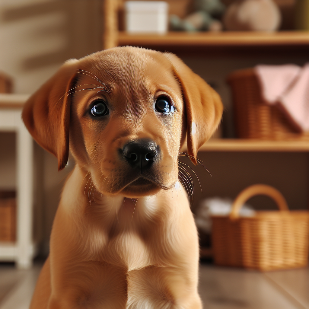 Realistic image of a Labrador puppy similar to the photo from the provided URL.