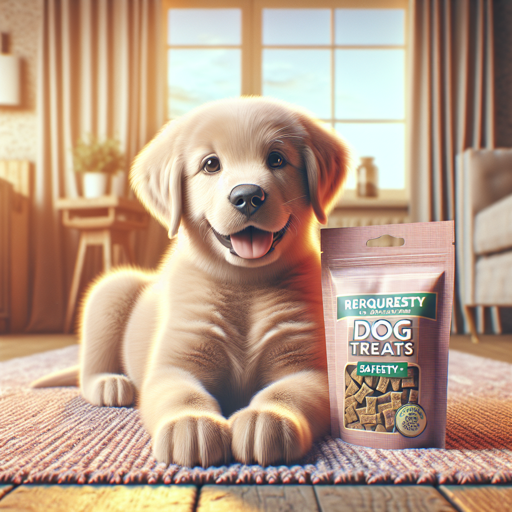 A realistic image of a puppy with 'Milk-Bone' treats, emphasizing safety and comfort.