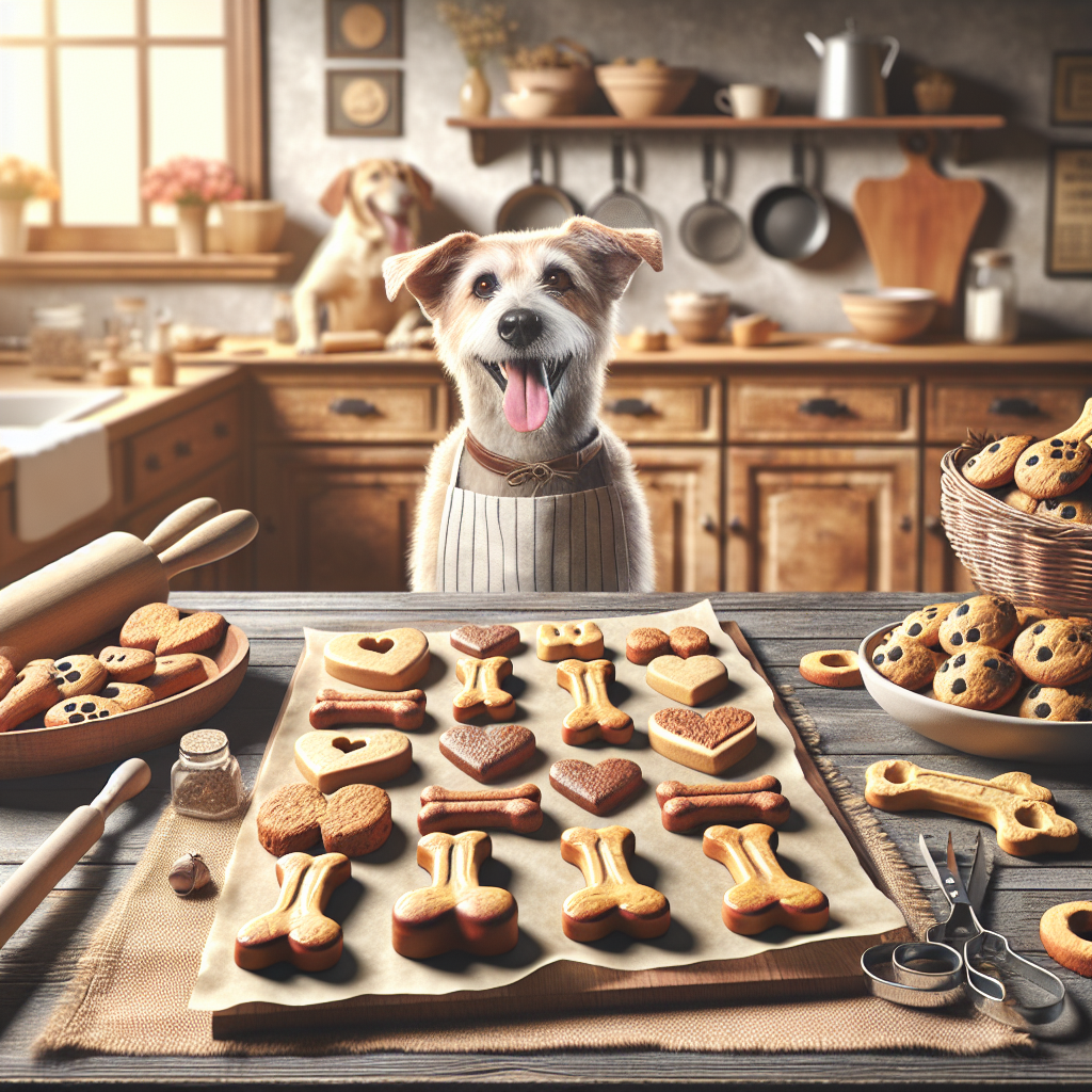 A photo of homemade dog treats in different shapes on a kitchen counter.