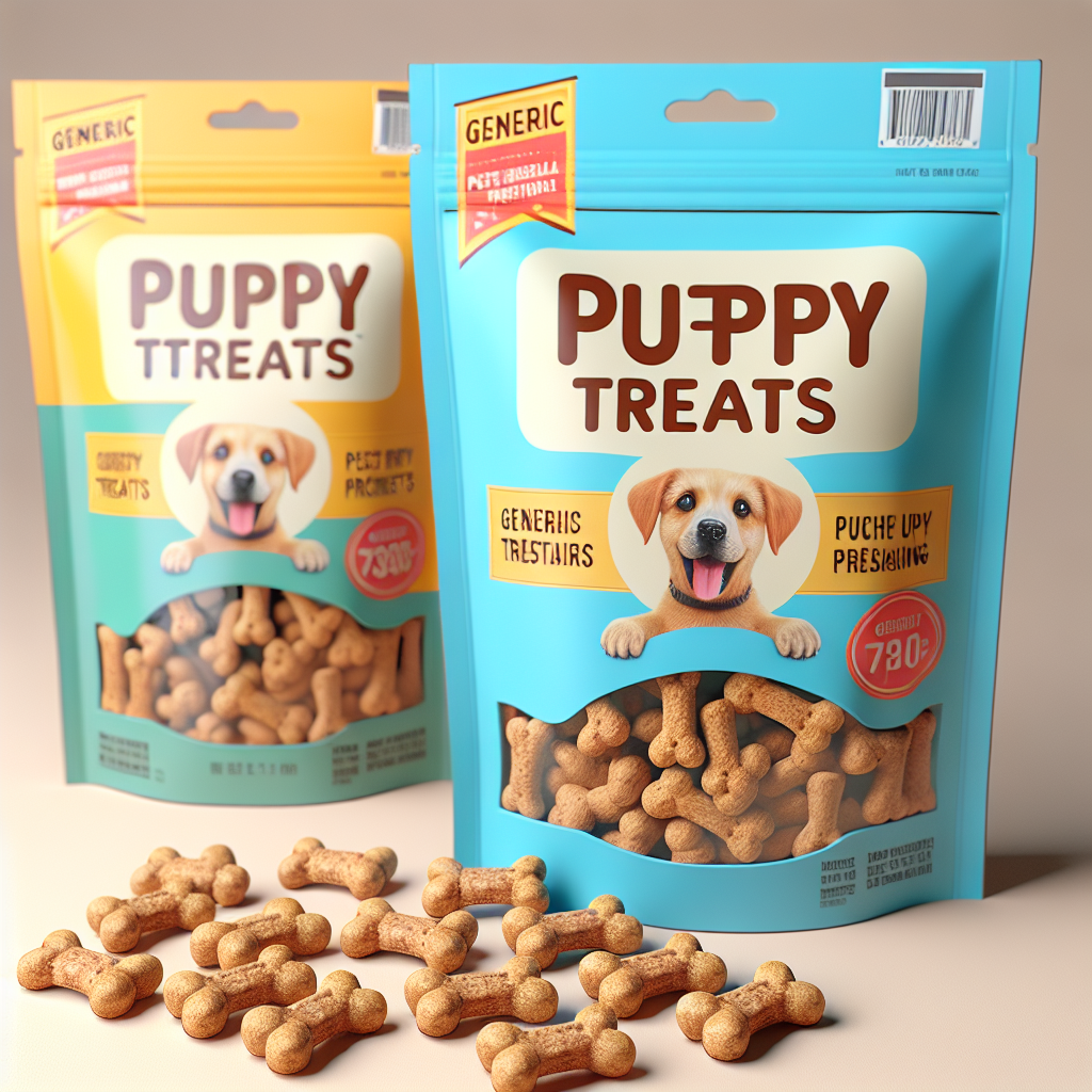 A lifelike image of Milk-Bone Puppy Treats packaging with a few treats placed outside.