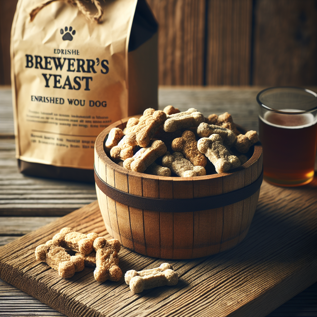 Realistic image of brewer's yeast dog treats on a wooden surface.