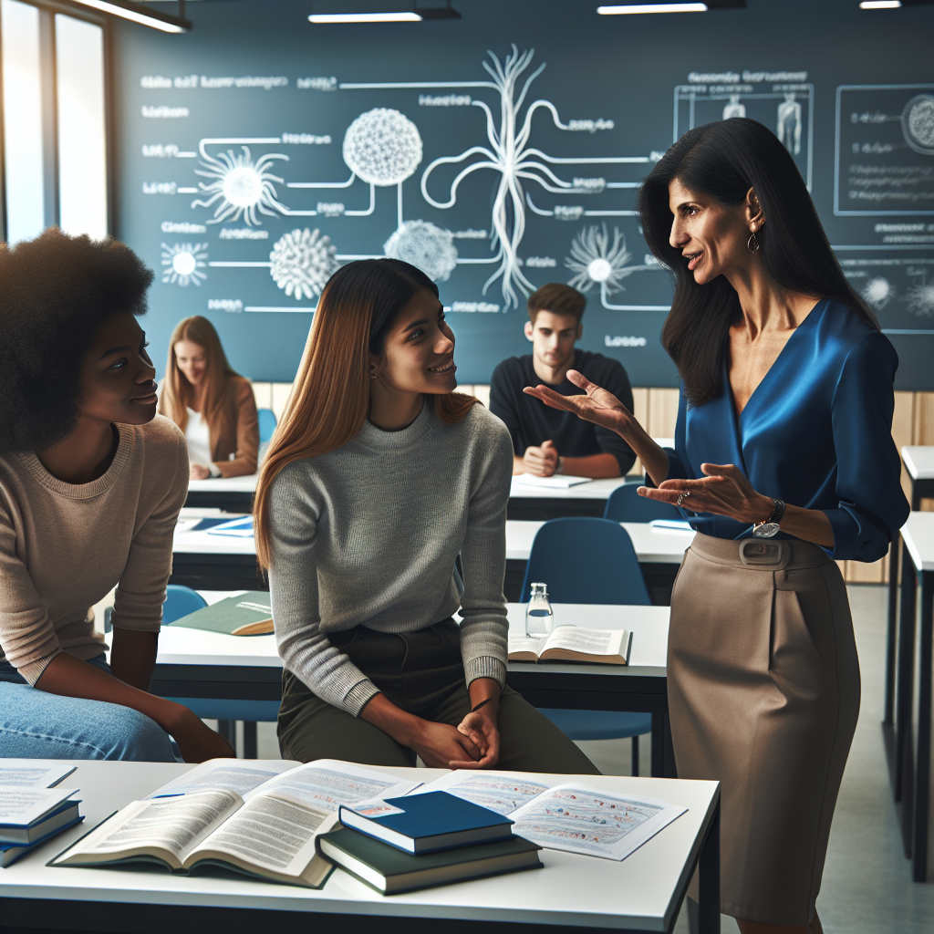 A classroom scene with students and an instructor discussing CSIR NET Life Science coaching.