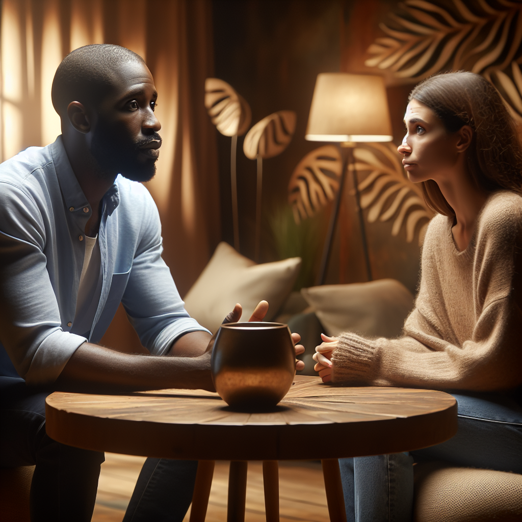 A life coach engaging with a client in an empathetic conversation.