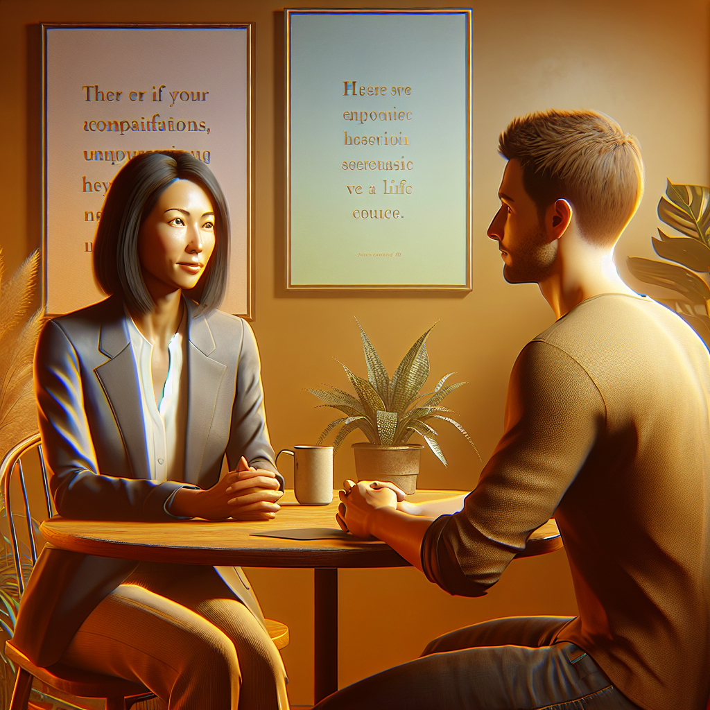 A life coach and client engaged in a conversation at a round table.