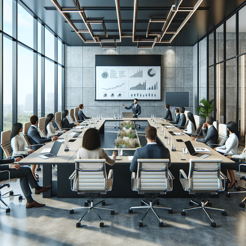 Training session in a modern conference room with participants and digital presentations.