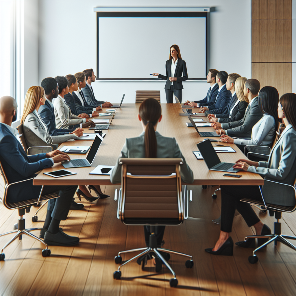 Professional training session in a conference room with participants and a speaker.