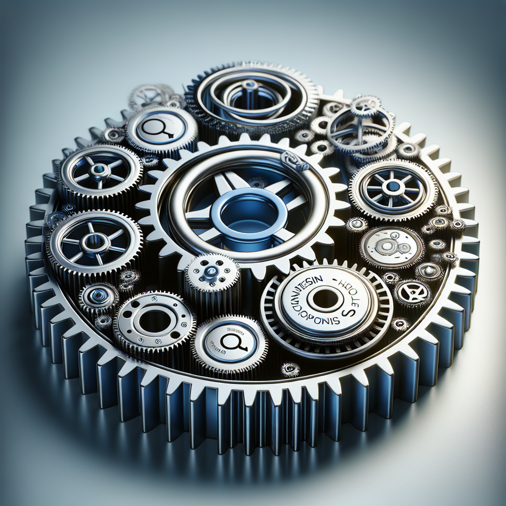Conceptual image showing interconnected gears with web design, hosting, and SEO symbols, representing integrated web solutions in a realistic style.