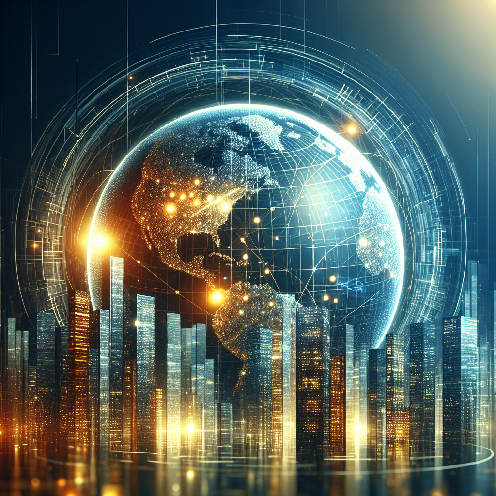 Futuristic digital globe with a cityscape symbolizing web innovation and connectivity.