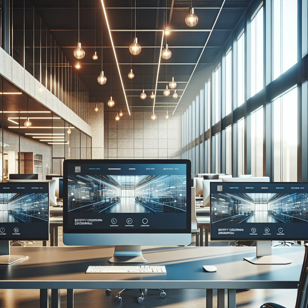 Modern office with professional web design on monitors, showcasing sleek and user-friendly interface.