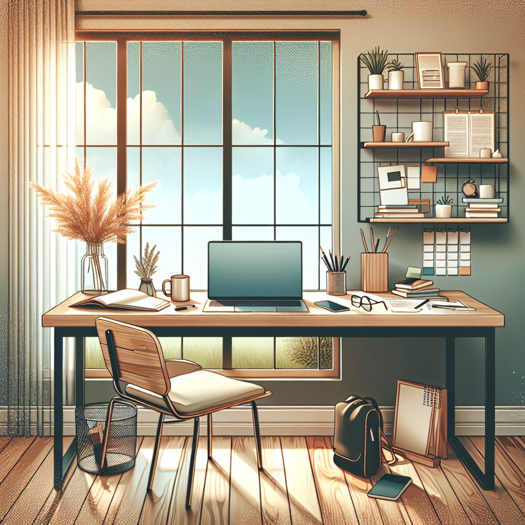 A realistic depiction of a modern home office setup, highlighting remote work.