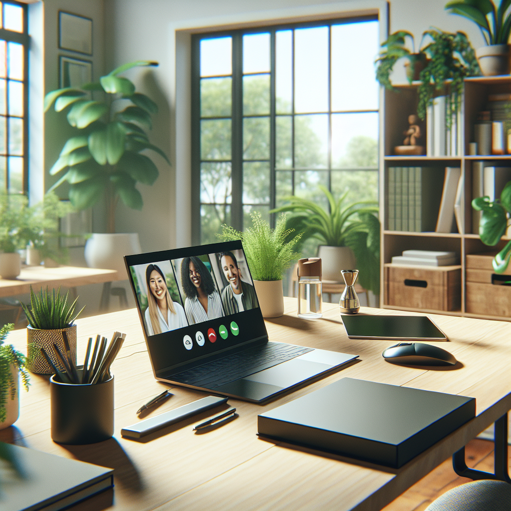 A modern home office setup illustrating the concept of remote work with a laptop and natural light.