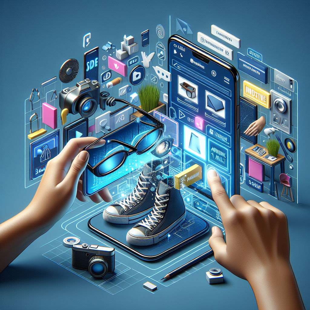 A digital device displaying an interactive ad with an augmented reality scene showing 3D models in a real-world environment.