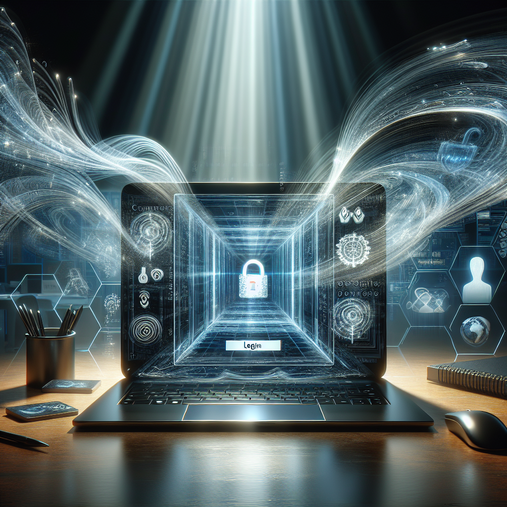 A realistic depiction of cybersecurity in web development, featuring a secure laptop and digital code streams.