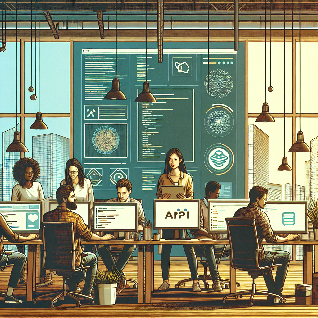 Team of developers working on API-First Development in a modern office.