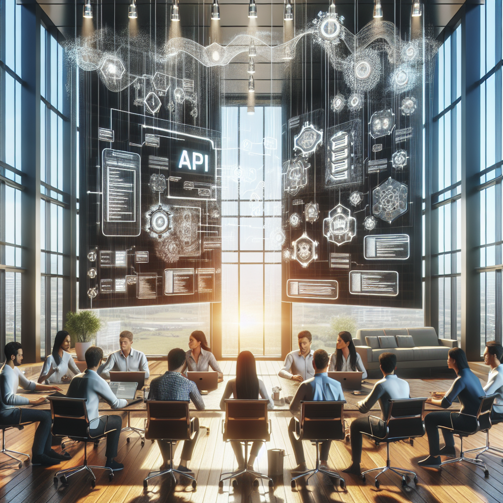Developers collaborating in a modern office, illustrating API-First Development.