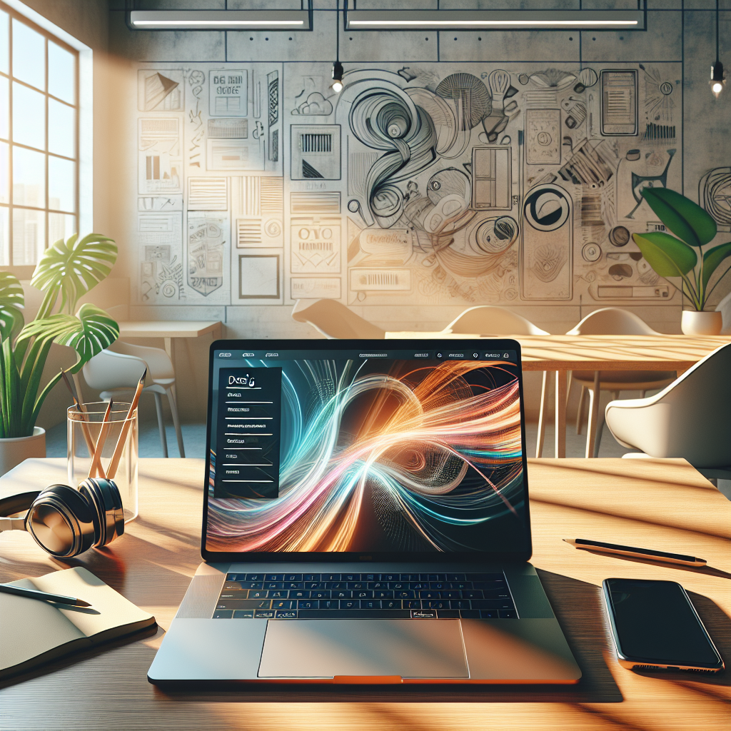 Modern digital workspace illustrating web accessibility with a laptop on a wooden desk.