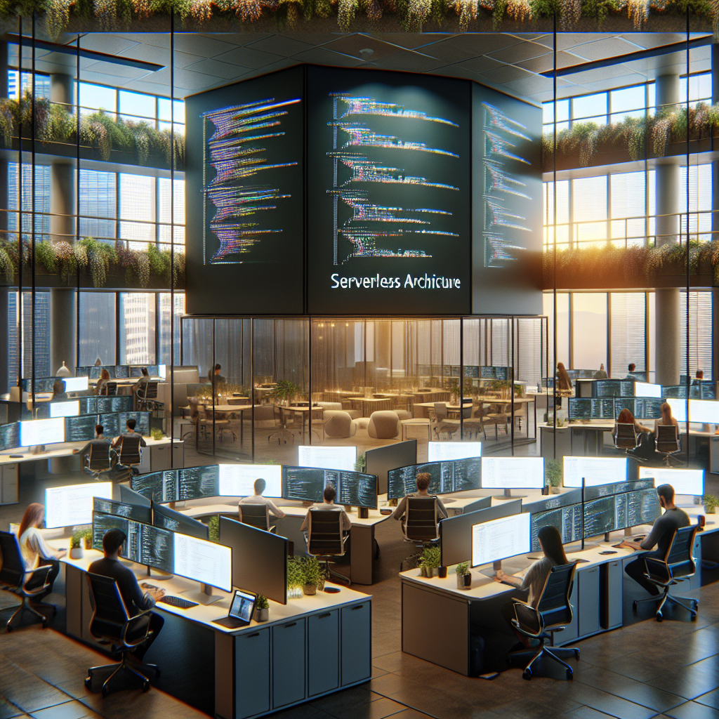Developers working on serverless architecture in a modern office.