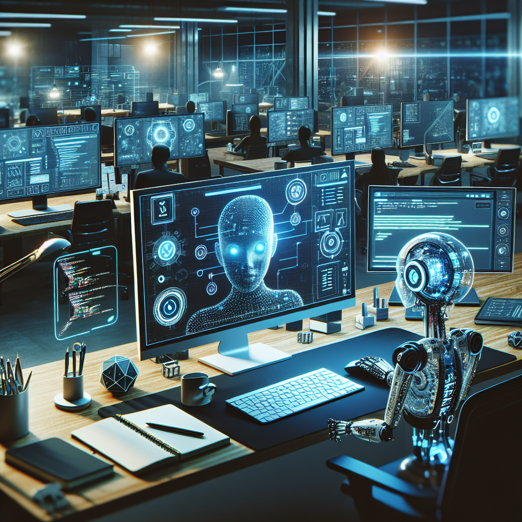 AI integration in web development at a modern workspace.