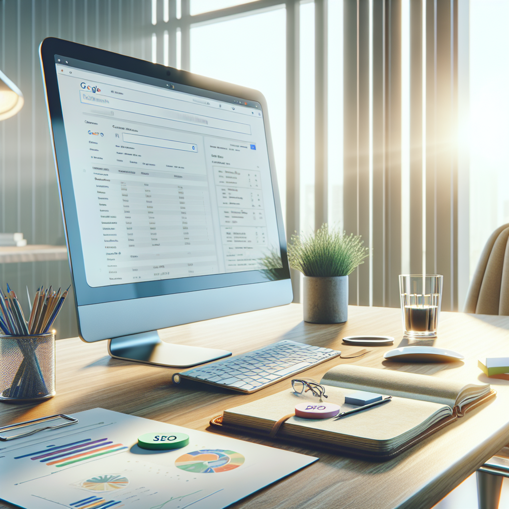 A realistic depiction of a digital marketing workspace focused on SEO.
