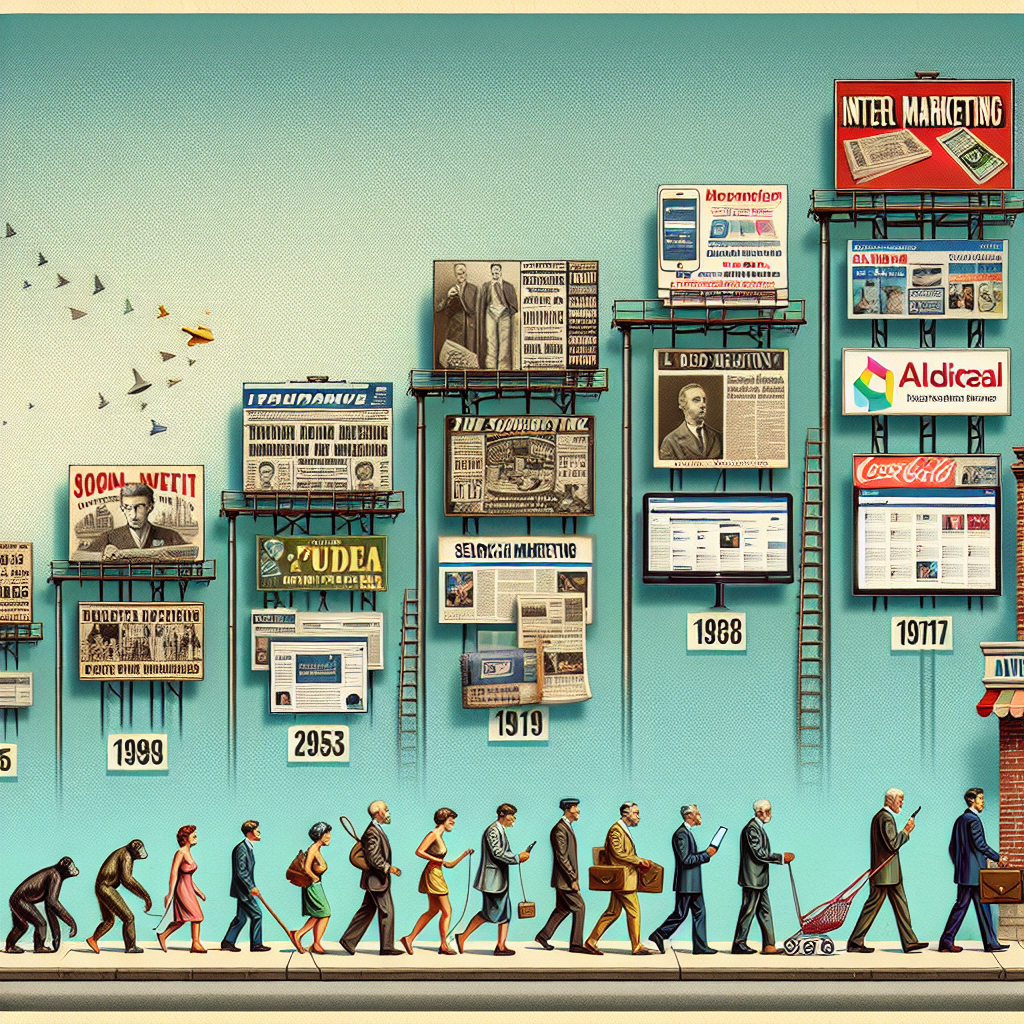 Visual representation of the evolution of internet marketing from traditional methods to modern practices.