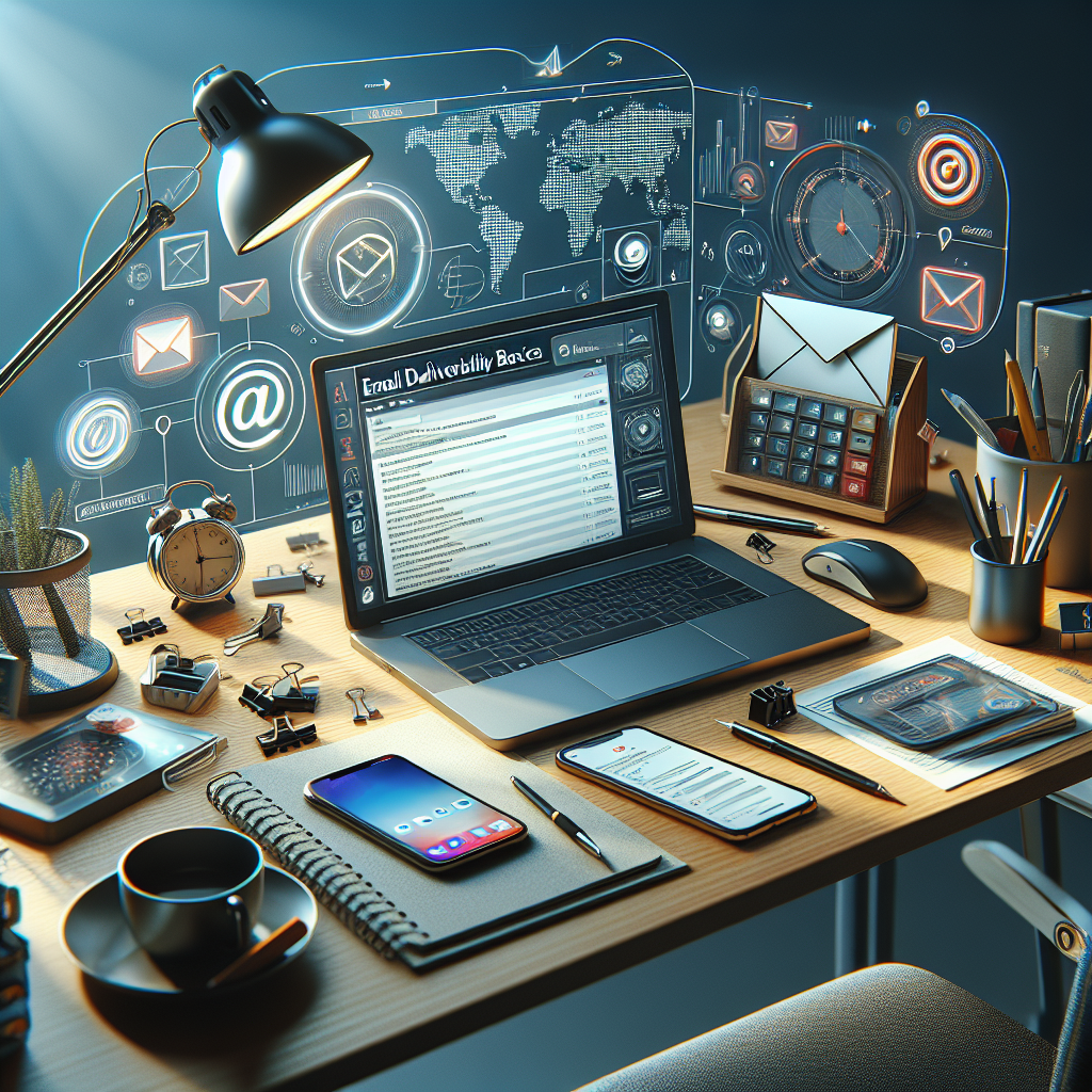 A realistic workspace with elements related to email communication.