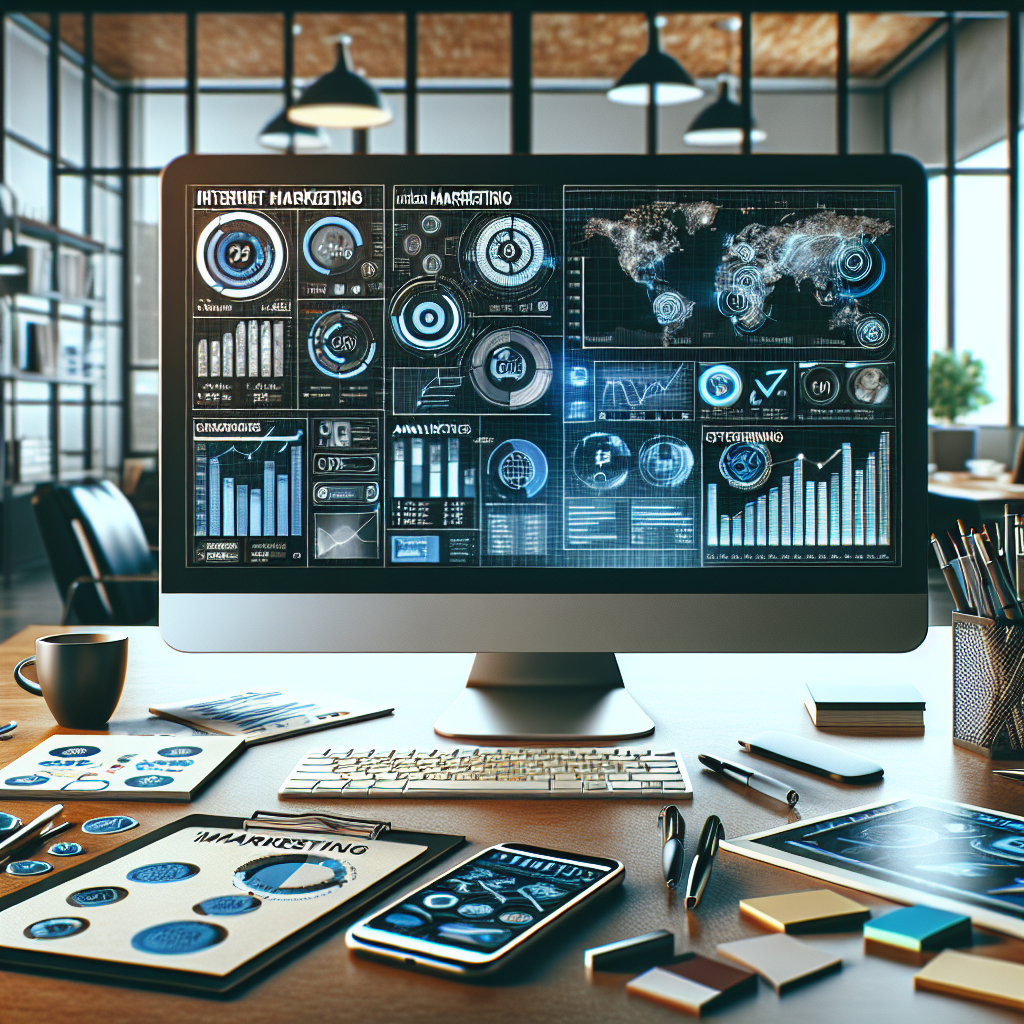 An office space highlighting internet marketing tools and data.