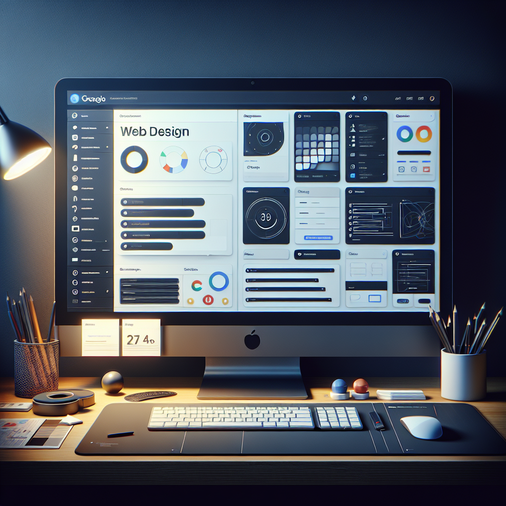 A realistic depiction of Google's web designer interface and workspace.