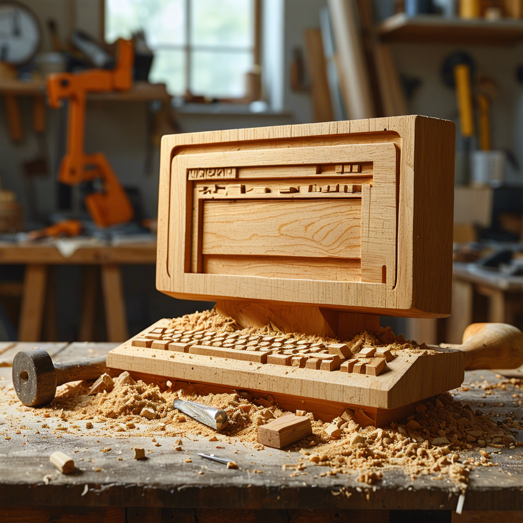 Incomplete wooden sculpture representing DIY web design on a workbench symbolizing the pitfalls of an unprofessional approach.