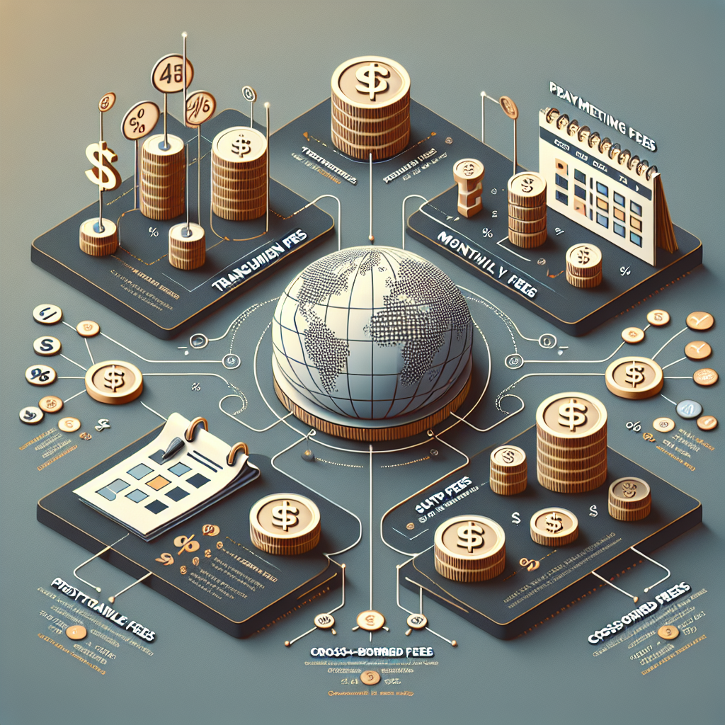 An infographic-style image depicting payment gateway revenue models with symbols for Transaction Fees, Monthly Fees, Setup Fees, and Cross-border Fees.