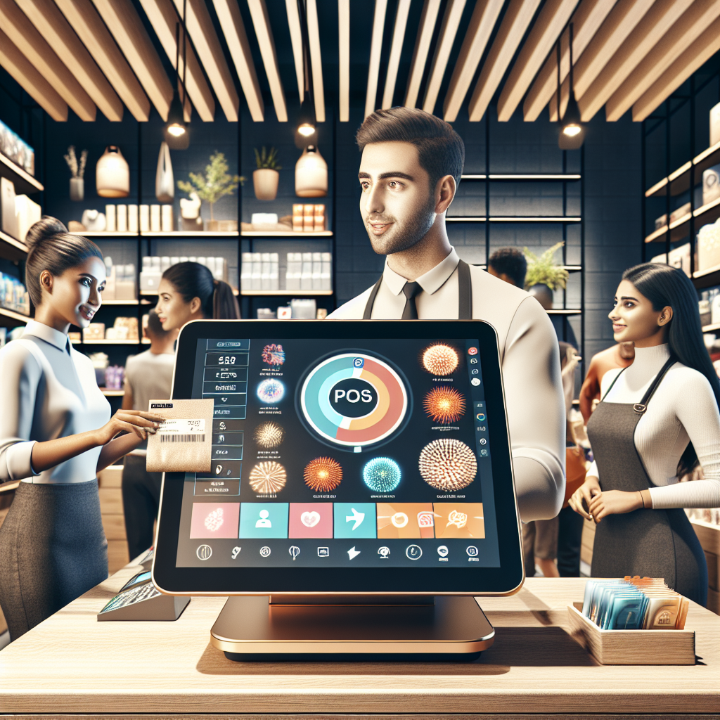 A modern retail environment with a POS system in action.