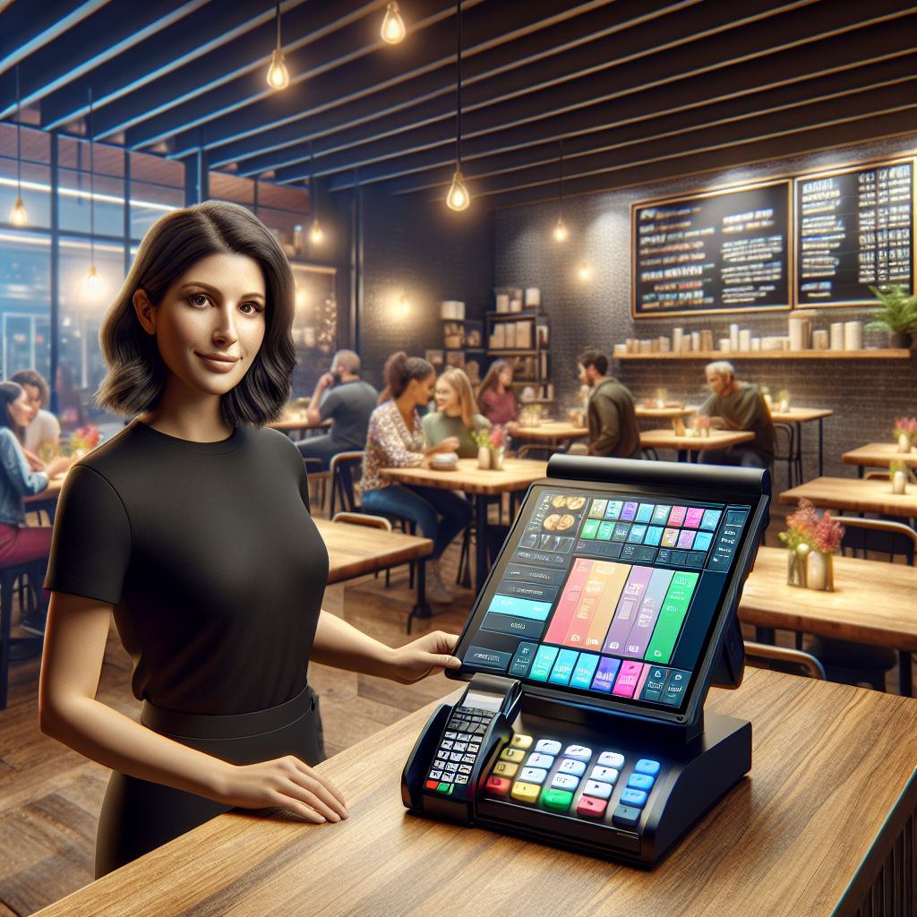 A busy restaurant Point of Sale counter with a staff member managing a transaction.