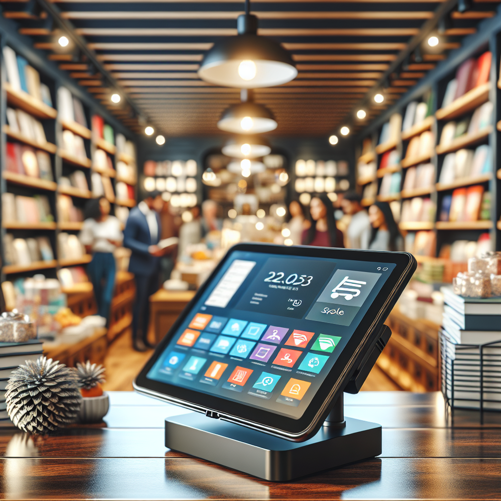 A modern retail environment featuring a sleek tablet-based POS system integrated with Shopify.