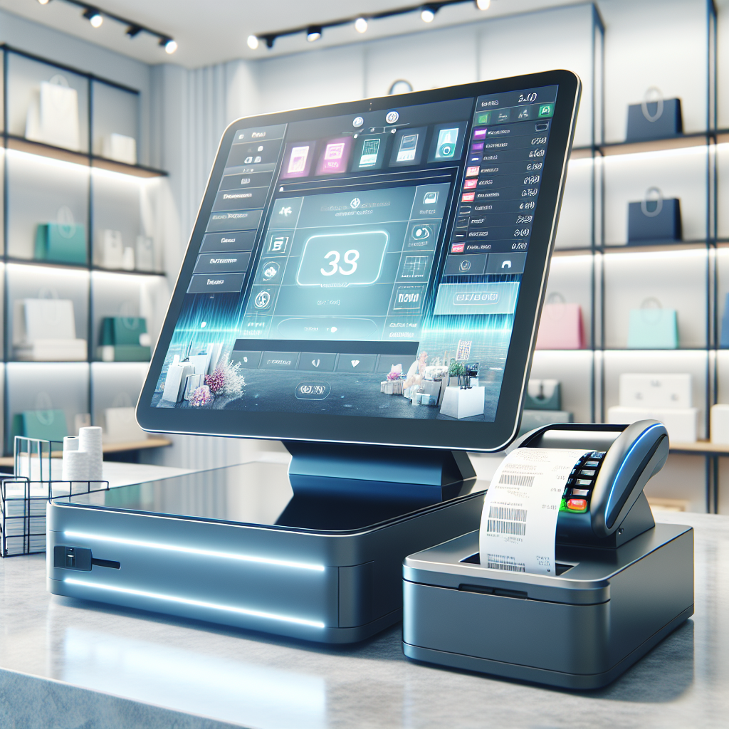 A realistic image of a modern point-of-sale system in a retail environment.