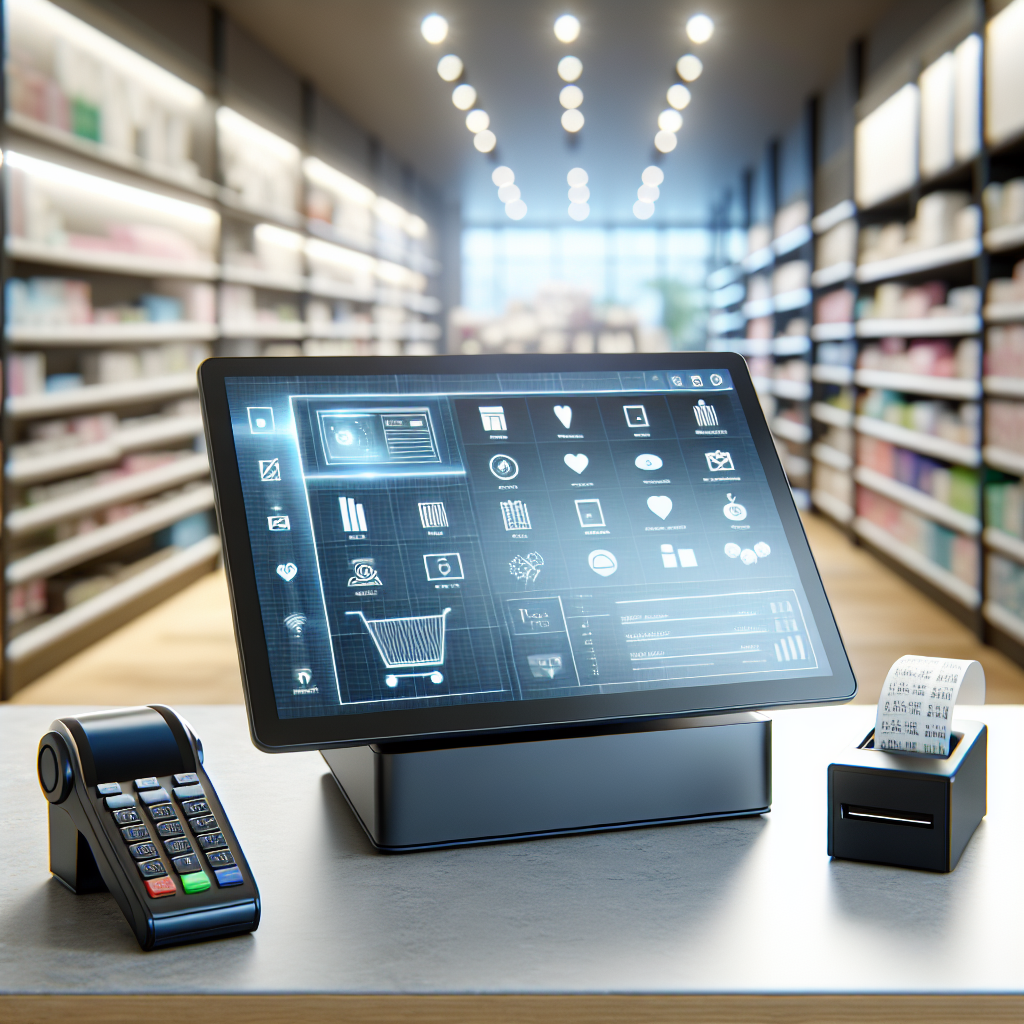 A realistic image of a modern point-of-sale software setup in a retail store.