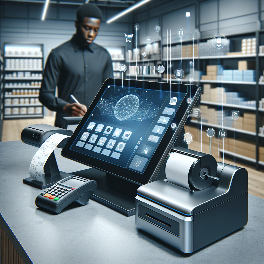 A realistic image of a modern POS system in a retail environment.