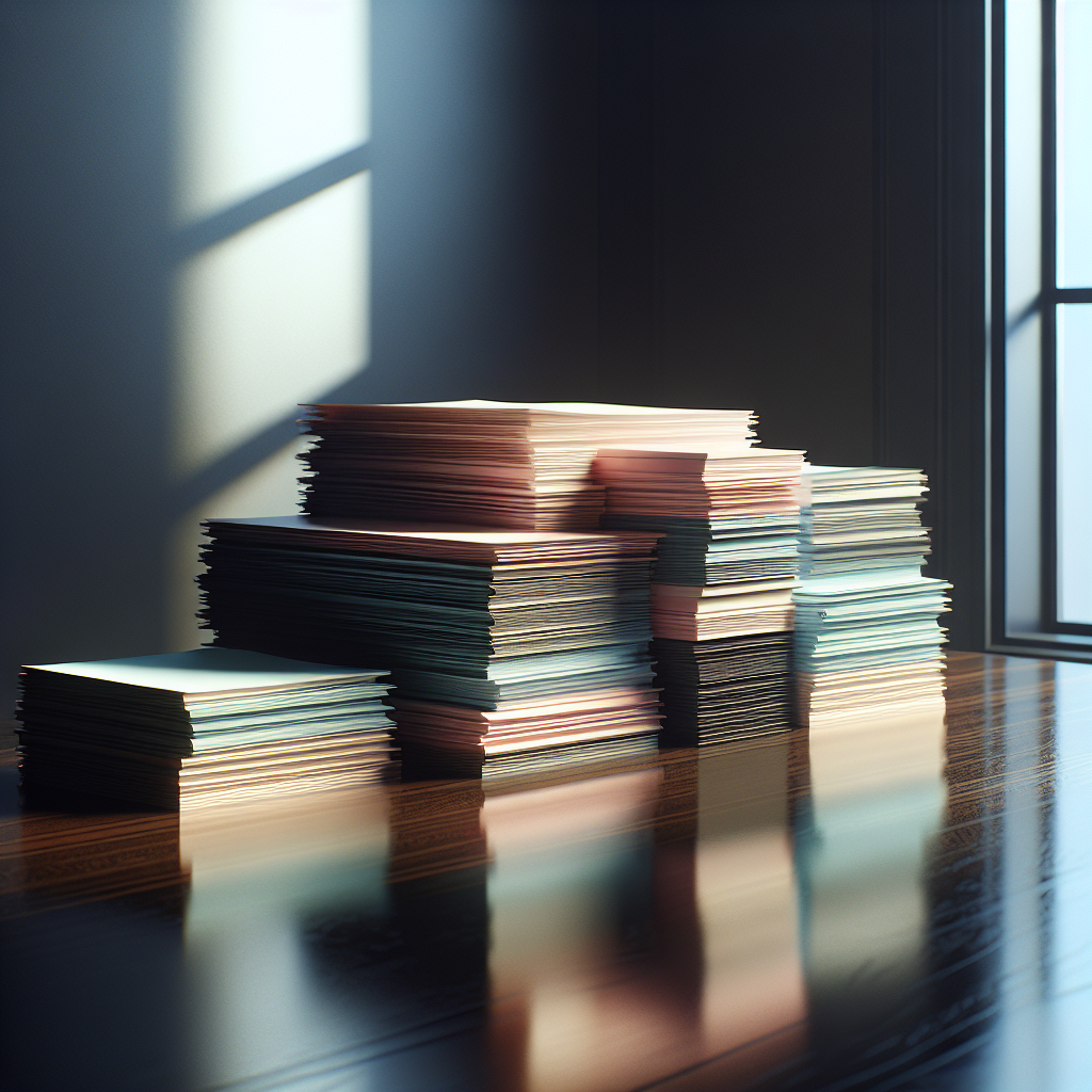 A desk with two stacks of documents, one for personal and one for business, illustrating financial separation.