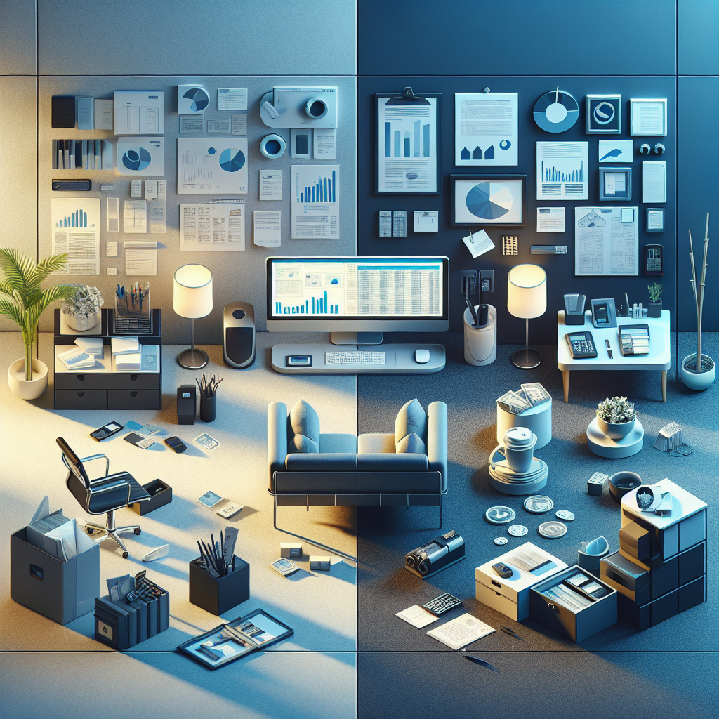 Realistic depiction of separating personal and business finances with symbolic representations.