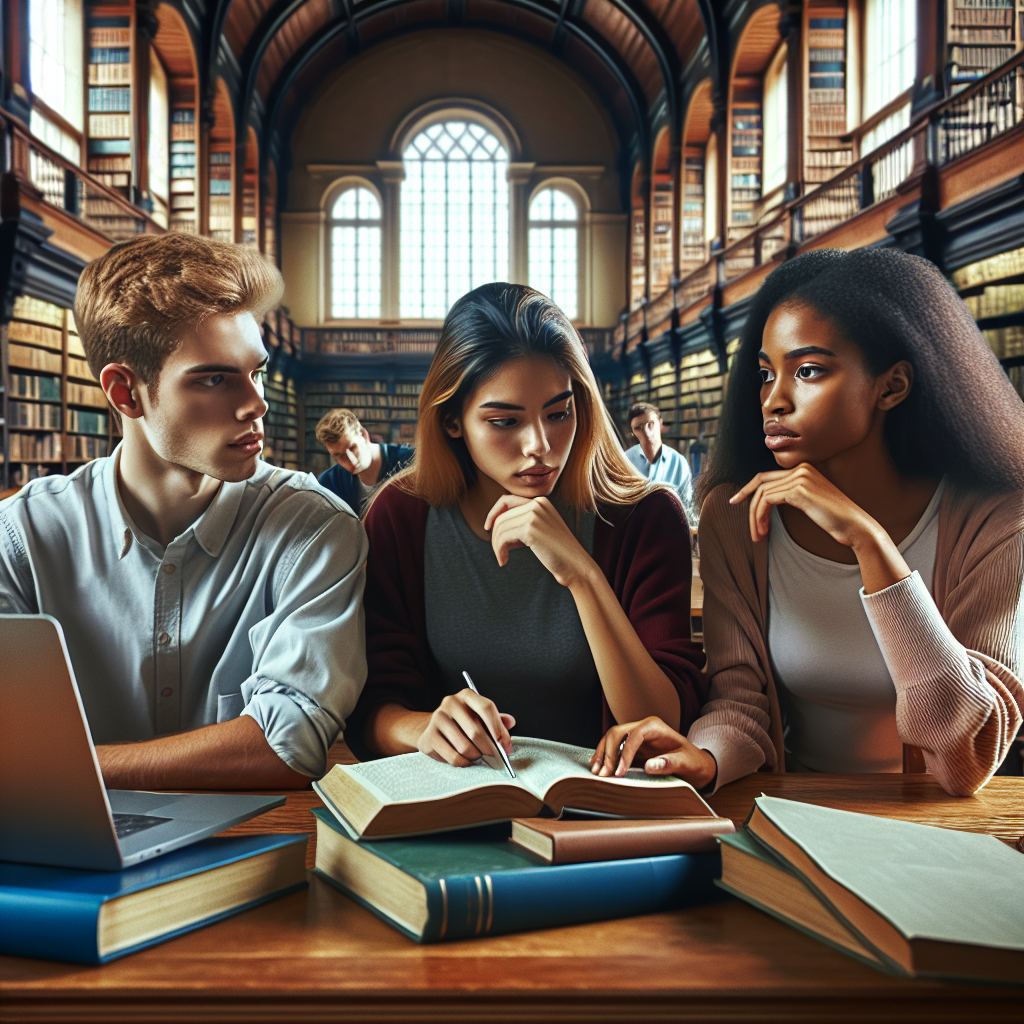 Diverse students discussing in a library, representing education benefits and tax credits.