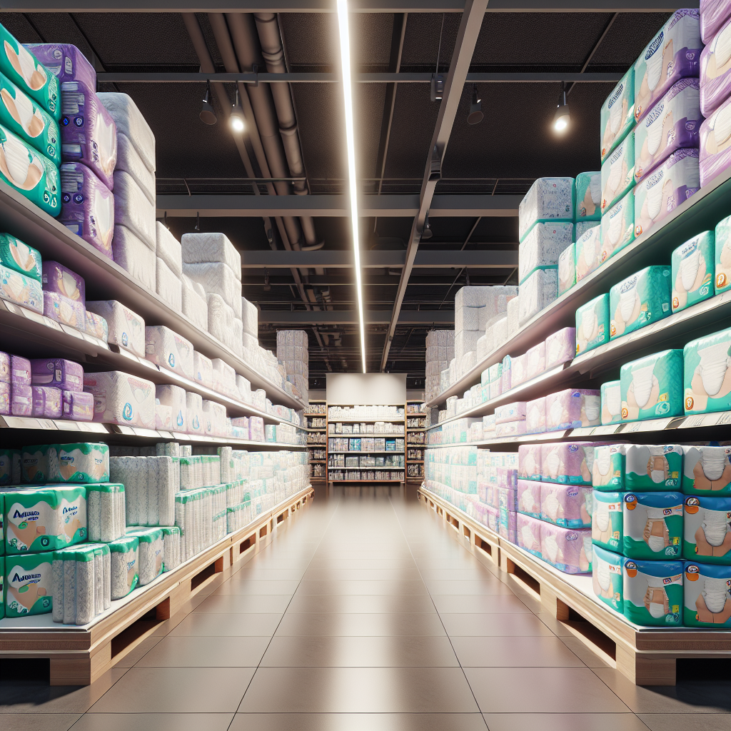 Shelves stocked with various adult diapers and related products inside a Walmart store.